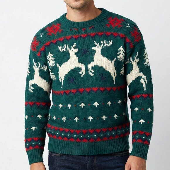 Eddie Bauer Other - Eddie Bauer Reindeer Wool Sweater Green Nordic Christmas Vintage